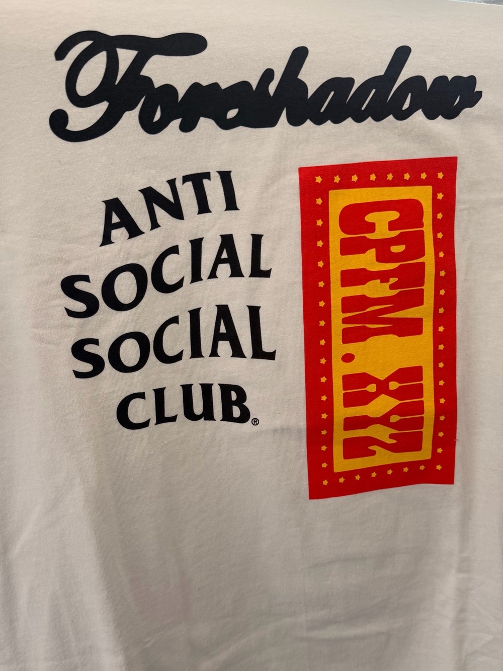 Anti Social Social Club White Tee with Black Logo and Red/Yellow Panel